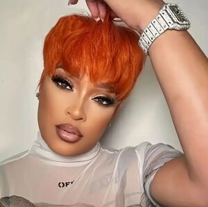 4 inch Ginger Orange Pixie Short Wig With Bangs 100% Human Hair Wig.